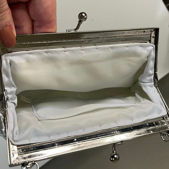 Vintage style silver clutch with chain and rhinestones-in EUC - Picture 3 of 5